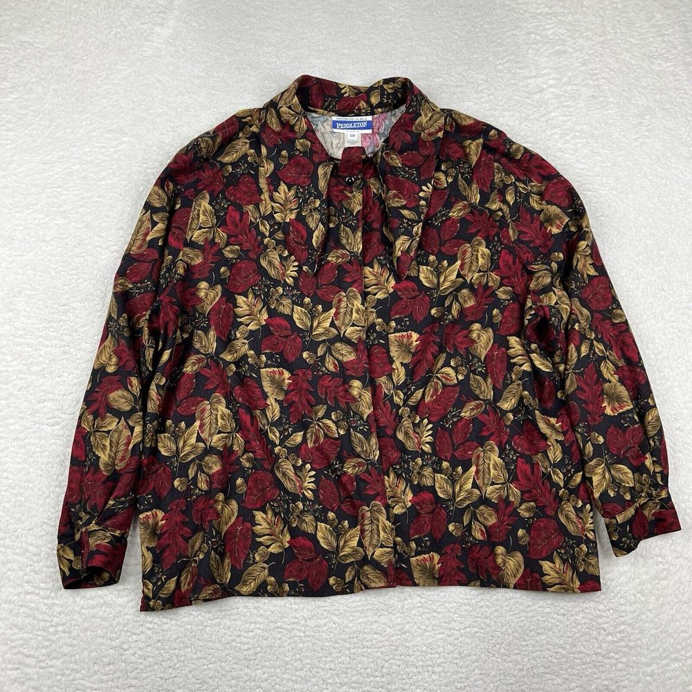 Vintage Pendleton Shirt Womens 22W Red Floral Button‎ Up Long Sleeve Blouse USA
